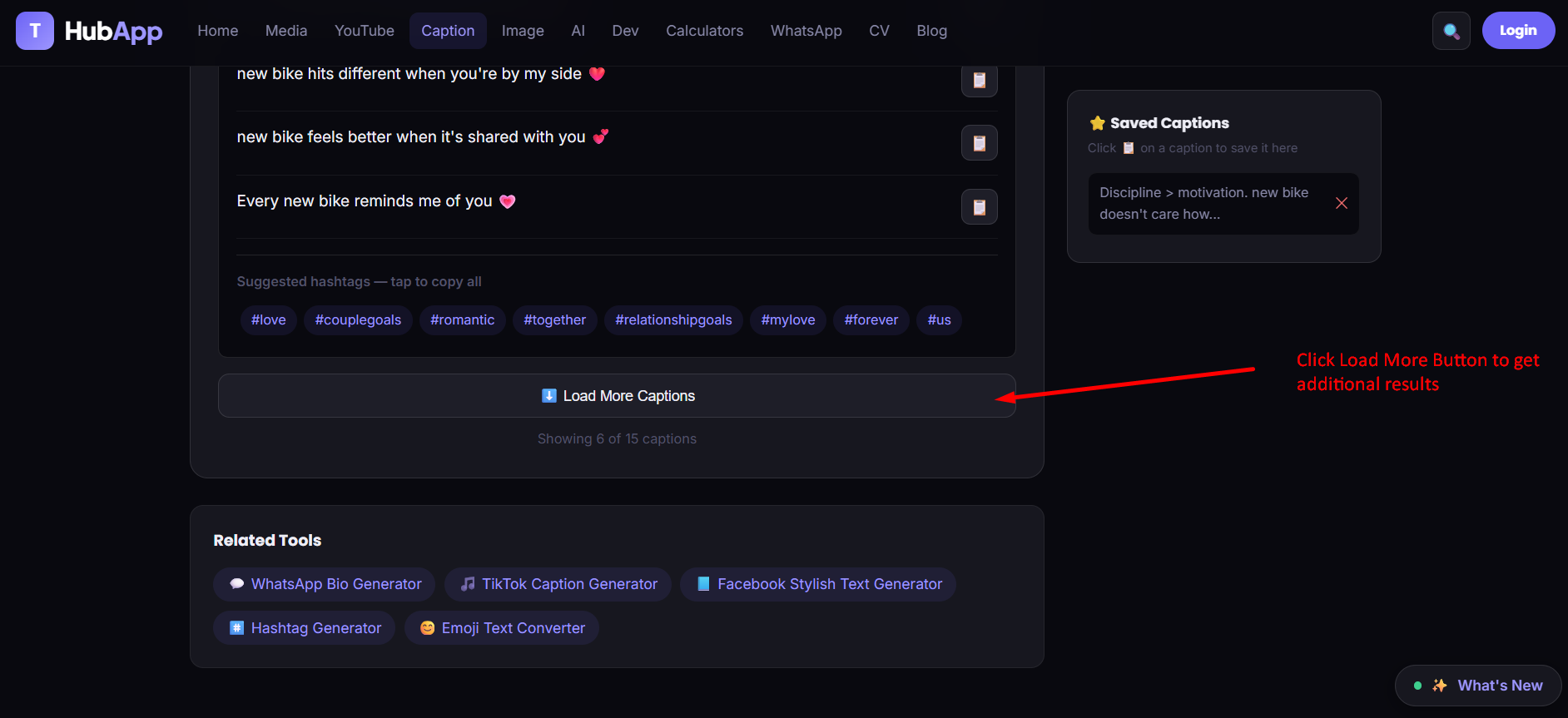 Step 7 — copy hashtags or load more