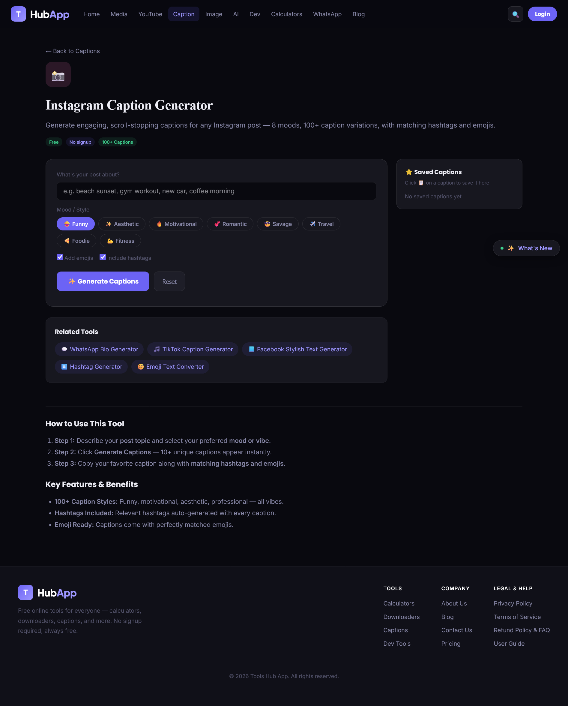 Instagram Caption Generator — full tool overview